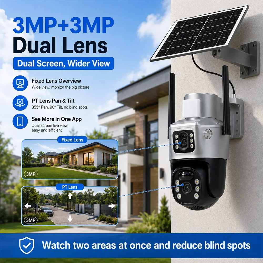 Security Camera System Solar 4G - Caméra de sécurité solaire 4G, double