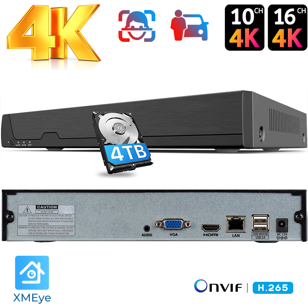 Nvr 16 Channel 4K H265 - XMeye-Enregistreur vidéo en réseau Onvif pour