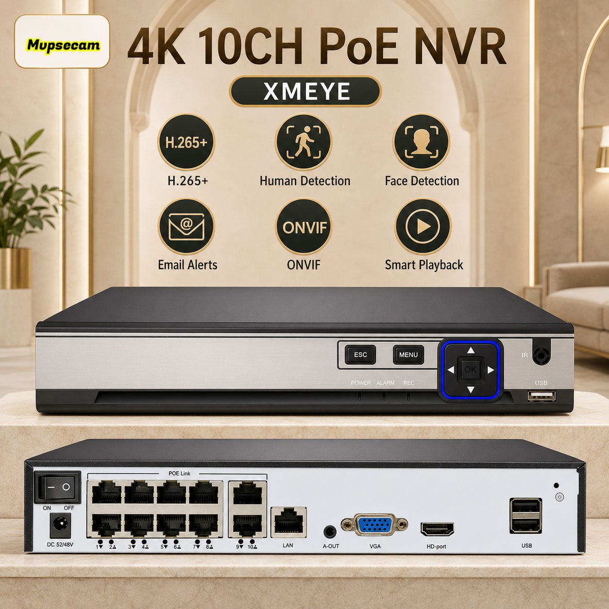Cctv Nvr System 8 Channel 4K Poe - NVR POE XMEYE 10CH 8 canaux