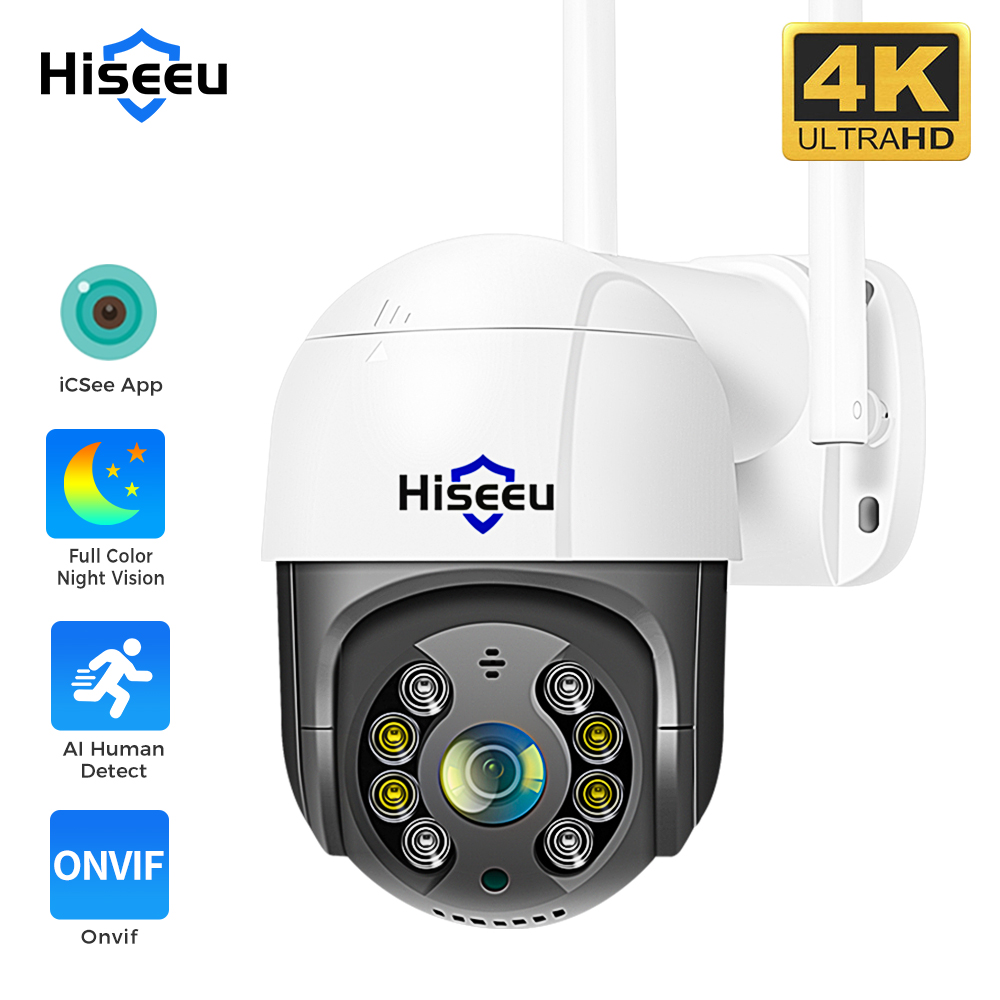 Ip Camera 4K 8Mp Outdoor Ptz - Hiseeu-Caméra de surveillance intelligente PTZ IP