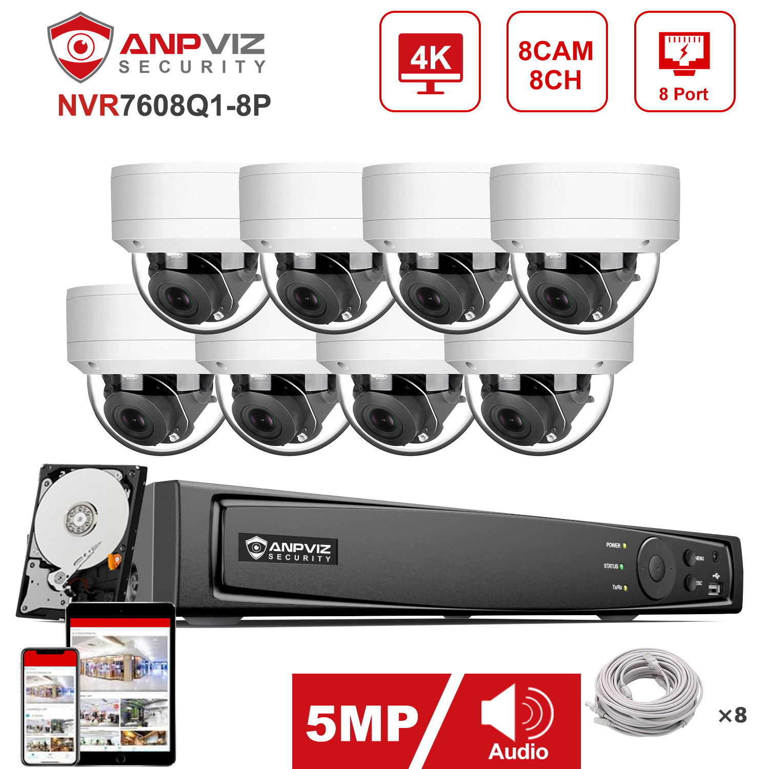 Nvr Kit 4 Camera 5Mp Poe - Anpviz-Kit de système de sécurité, caméra
