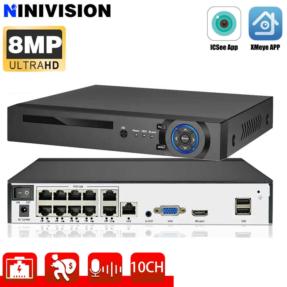10CH 8CH 4K 8MP POE NVR XMeye  - Nvr 16 Channel 4K H265 avis et prix