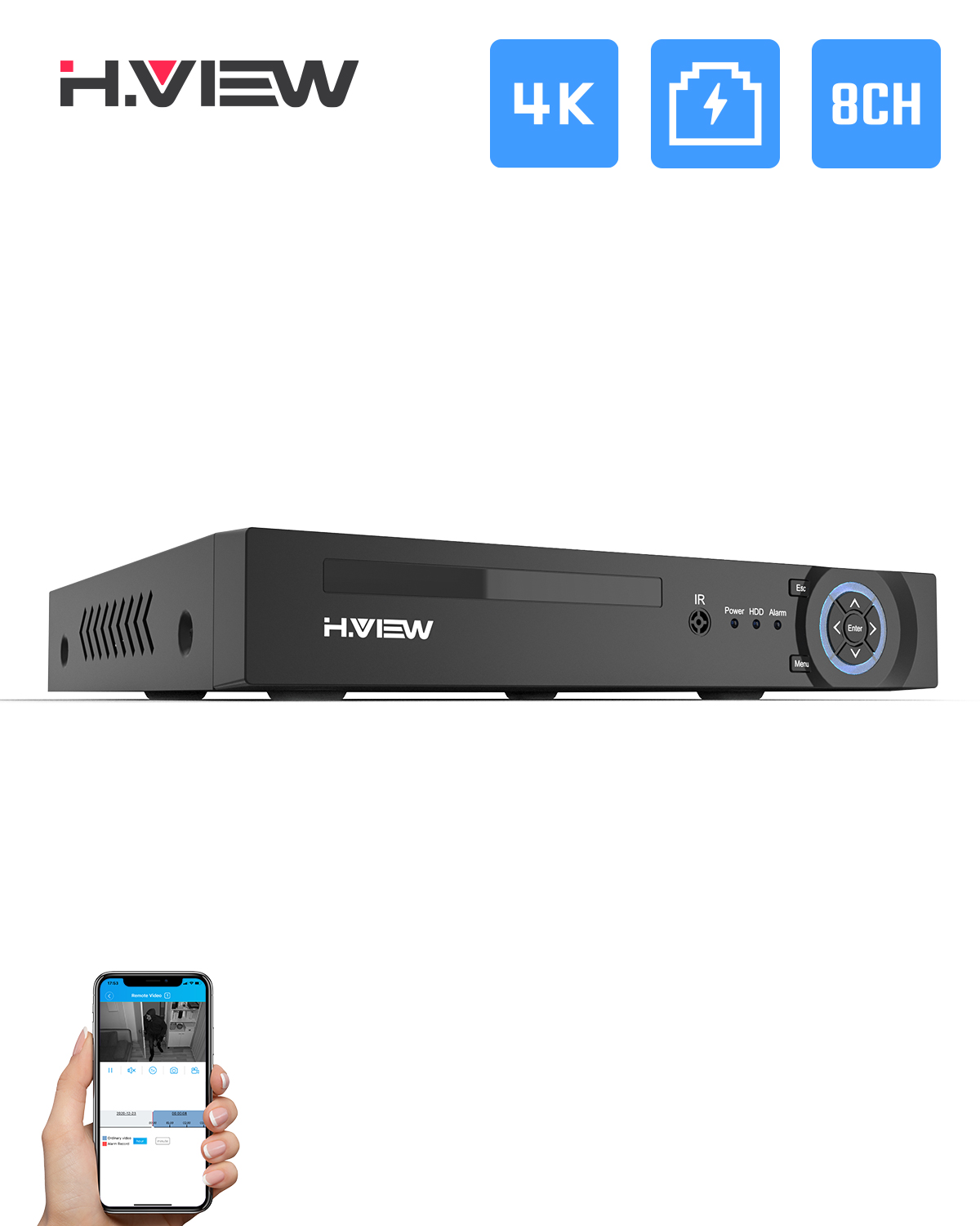 H.View 4K 8Ch Poe Nvr 8Mp Syst - Dahua Nvr 16 Channel avis et prix