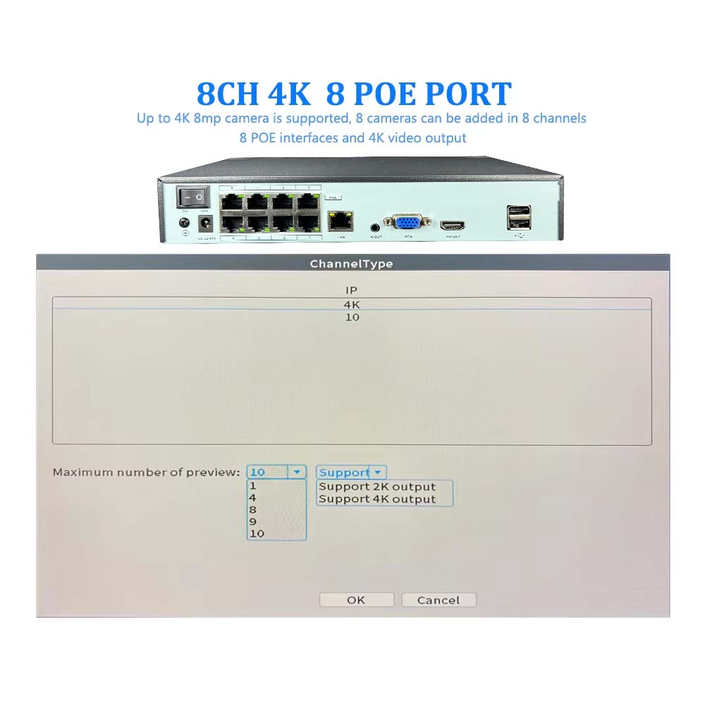 NVR 4K 10CH 4/8 ports POE pour - Poe Security Camera 8Mp 4K avis et prix