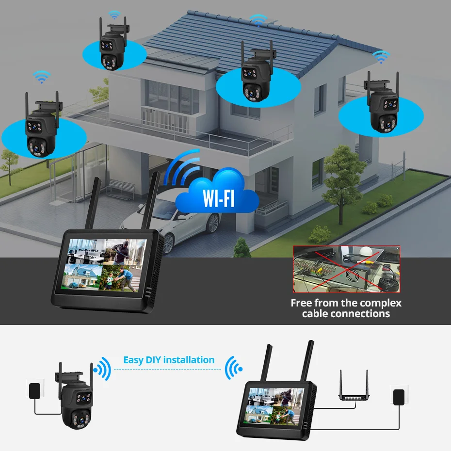 FUERS 7 pouces NVR écran 8CH s - Cctv Camera System 8 Camera Wireless avis et prix